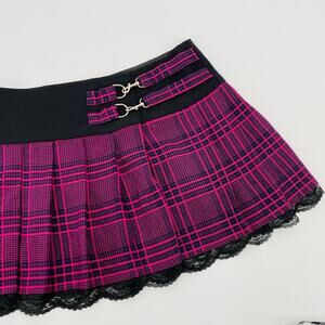 Morbid Threads purple pink plaid‎ pleated mini skirt